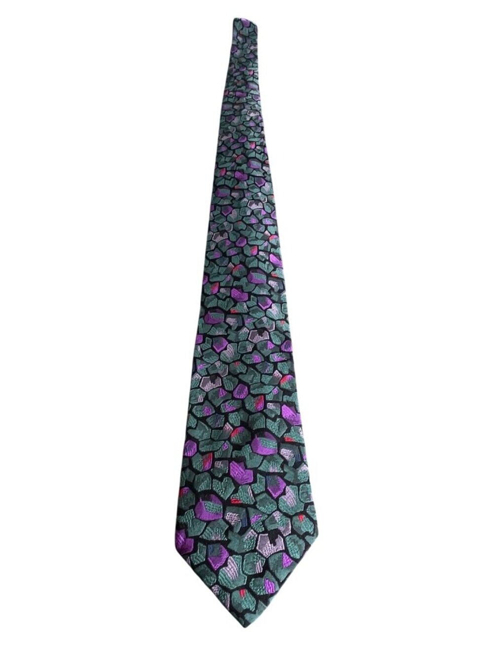 Vintage Ted Lapidus Paris Silk Tie Green Purple Abstract Pattern Made In France